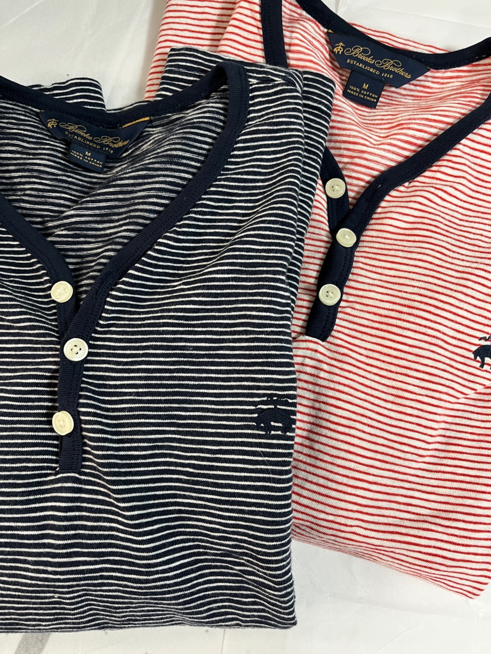 Lot of 2 Brooks Brothers Navy & White and Red Striped Short cap Sleeve Tees